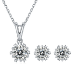 Classic 1.0Ct, 2.0Ct,3.0 Ct Moissanite Snowflake Pendant Necklace and Basket Single Stud Earring (Moissanite - ( D-VS1 ) - Color and Clarity - 92.5 Sterling Silver)