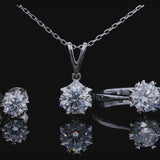 Classic 1.0Ct, 2.0Ct,3.0 Ct Moissanite Snowflake Pendant Necklace and Basket Single Stud Earring (Moissanite - ( D-VS1 ) - Color and Clarity - 92.5 Sterling Silver)